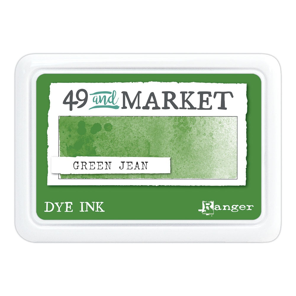 Green Jean (medium, mid green) - Dye Ink Pad ... by 49 and Market, made by Ranger - Choose from 15 (fifteen) colours of highly pigmented dye-based blendable ink to use on paper and cardstock for journaling, cardmaking, scrapbooking, collage, mixed media, papercrafting adventures of all kinds. Stamp pad size is 3.88" x 2.75". Unlock endless creative possibilities with 49 and Market's highly pigmented dye ink manufactured by Ranger Ink in the USA.
