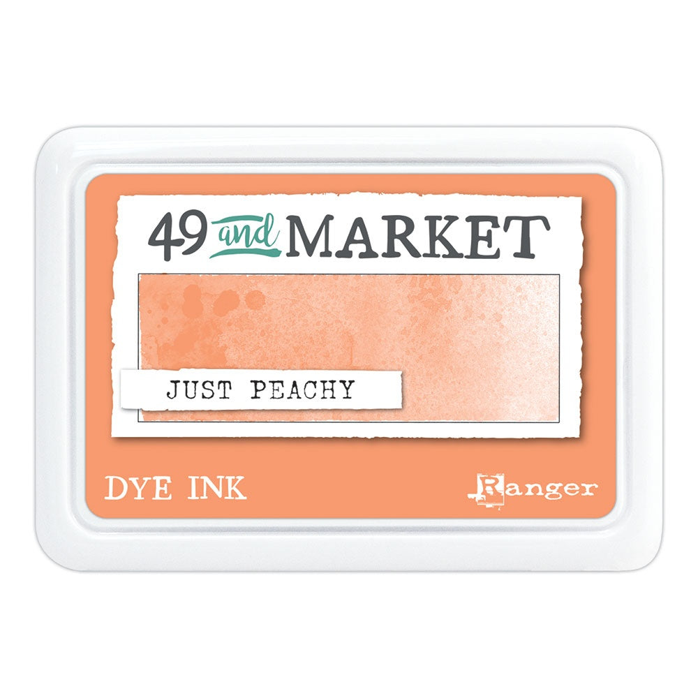 Just Peachy (peach, pinkish orange) - Dye Ink Pad ... by 49 and Market, made by Ranger - Choose from 15 (fifteen) colours of highly pigmented dye-based blendable ink to use on paper and cardstock for journaling, cardmaking, scrapbooking, collage, mixed media, papercrafting adventures of all kinds. Stamp pad size is 3.88" x 2.75". Unlock endless creative possibilities with 49 and Market's highly pigmented dye ink manufactured by Ranger Ink in the USA.