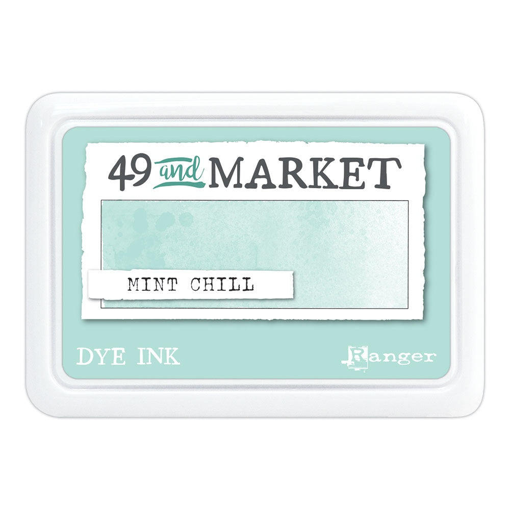 Mint Chill (pale sea blue) - Dye Ink Pad ... by 49 and Market, made by Ranger - Choose from 15 (fifteen) colours of highly pigmented dye-based blendable ink to use on paper and cardstock for journaling, cardmaking, scrapbooking, collage, mixed media, papercrafting adventures of all kinds. Stamp pad size is 3.88" x 2.75". Unlock endless creative possibilities with 49 and Market's highly pigmented dye ink manufactured by Ranger Ink in the USA.