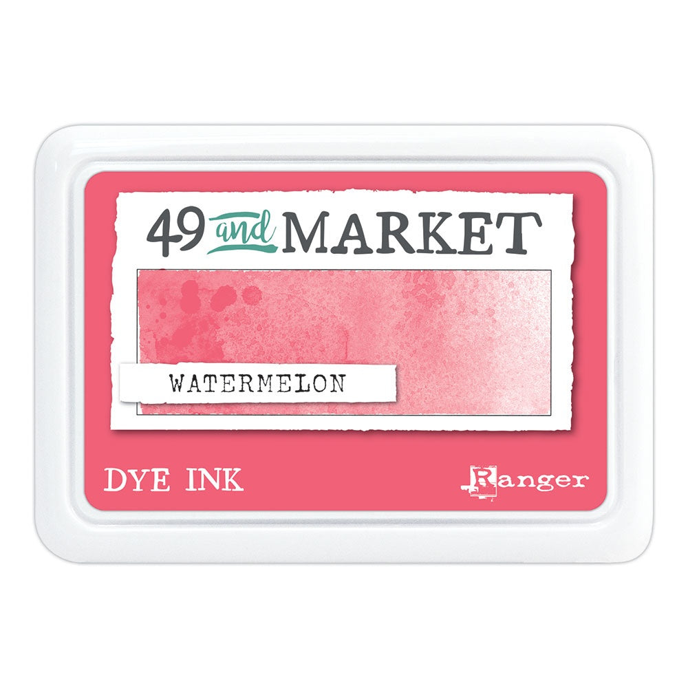 Watermelon (fresh pink, mid pink) - Dye Ink Pad ... by 49 and Market, made by Ranger - Choose from 15 (fifteen) colours of highly pigmented dye-based blendable ink to use on paper and cardstock for journaling, cardmaking, scrapbooking, collage, mixed media, papercrafting adventures of all kinds. Stamp pad size is 3.88" x 2.75". Unlock endless creative possibilities with 49 and Market's highly pigmented dye ink manufactured by Ranger Ink in the USA.