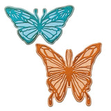 examples of Scribbly Butterflies, large - from the Vault Thinlits Die Cutting Templates by Tim Holtz, made by Sizzix (no.666564). These designs cut out 2 beautiful butterflies&nbsp;including their backing piece and detailed upper layers. Add these wonderful and versatile designs to greeting cards, tags, off the page displays, cards, scrapbook pages, art journaling, all kinds of visual arts and papercrafts.