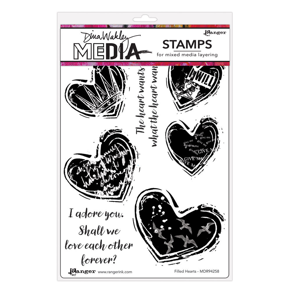 Dina Wakley MEdia - Stamps - Filled Hearts - PreOrder