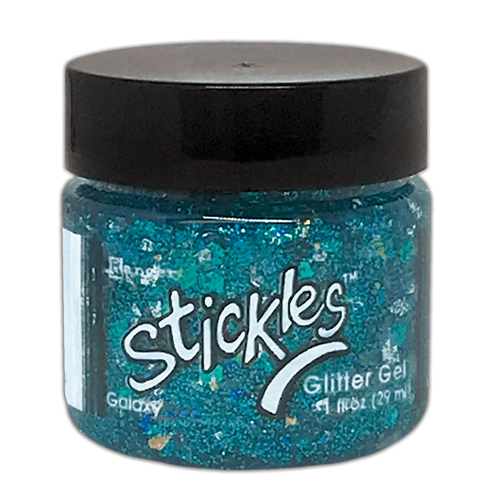 Galaxy (turquoise) - Stickles Glitter Gel ... by Ranger - a thick tacky gel matte medium with an abundance of glittery goodness (glitters, speckles, sequins floating in clear and tinted gel mediums), available in 13 beautiful colours. Stickles Gel is a 1 fl oz (29ml) wide opening jar.