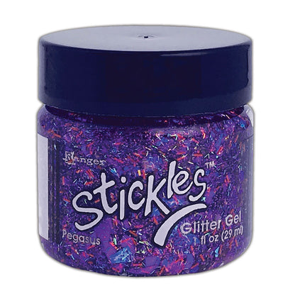 Pegasus (purple) - Stickles Glitter Gel ... by Ranger - a thick tacky gel matte medium with an abundance of glittery goodness (glitters, speckles, sequins floating in clear and tinted gel mediums), available in 13 beautiful colours. Stickles Gel is a 1 fl oz (29ml) wide opening jar.