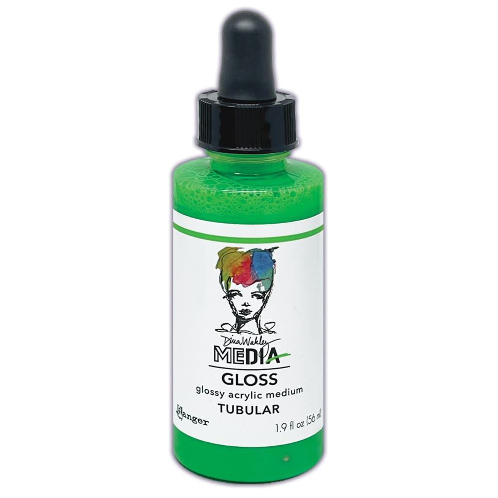 Tubular Green - Neon - Gloss Acrylic Medium by Dina Wakley MEdia and Ranger. Each bottle holds 1.9 fl oz (56ml) of colourful fluid paint with the viscosity of thick opaque ink that dries to a smooth finish. Spray, pour, spill, paint or dabble onto all your creations - mixed media, cards, art Journals, through stencils, over masks, onto Chipboard Shapes, artboards and other surfaces.