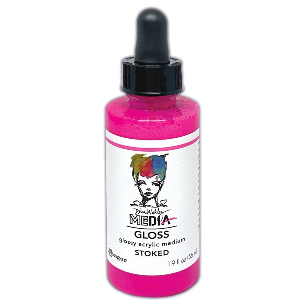 Stoked Pink - Neon - Gloss Acrylic Medium by Dina Wakley MEdia and Ranger. Each bottle holds 1.9 fl oz (56ml) of colourful fluid paint with the viscosity of thick opaque ink that dries to a smooth finish. Spray, pour, spill, paint or dabble onto all your creations - mixed media, cards, art Journals, through stencils, over masks, onto Chipboard Shapes, artboards and other surfaces.