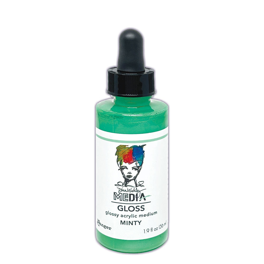 Minty, pastel green - Glossy Acrylic Medium by Dina Wakley MEdia and Ranger. Each bottle holds 1.9 fl oz (56ml) of watersoluble acrylic paint with the viscosity of thick ink that dries to a smooth opaque, gloss permanent finish on most surfaces. Spray, drip, splatter, pour, spill, paint or dabble onto all your creations - mixed media, cards, art Journals, through stencils, over masks, onto Chipboard Shapes, artboards and other surfaces.