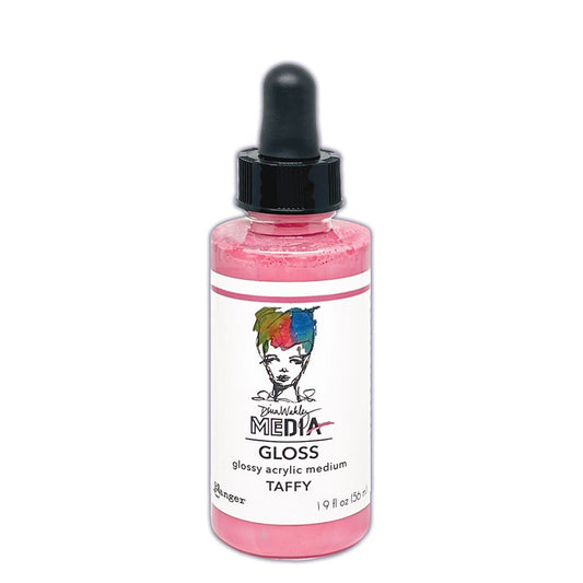 Taffy, pastel pink - Glossy Acrylic Medium by Dina Wakley MEdia and Ranger. Each bottle holds 1.9 fl oz (56ml) of watersoluble acrylic paint with the viscosity of thick ink that dries to a smooth opaque, gloss permanent finish on most surfaces. Spray, drip, splatter, pour, spill, paint or dabble onto all your creations - mixed media, cards, art Journals, through stencils, over masks, onto Chipboard Shapes, artboards and other surfaces.