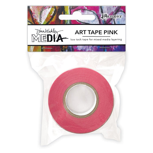 Art Tape - Dina Wakley MEdia and Ranger - a pink coloured low tack, removable, repositionable, temporary adhesive tape for mixed media, painting, crafting, creating art. Pack contains 1 (one) roll. MDA89377 Art Tape is a painter's masking tape which is an essential item in any art or craft room. This low tack tape is made of a temporary adhesive, removable from most surfaces without tearing the paper or card. This single sided tape adheres gently and firmly without leaving behind a sticky residue. MDA89377