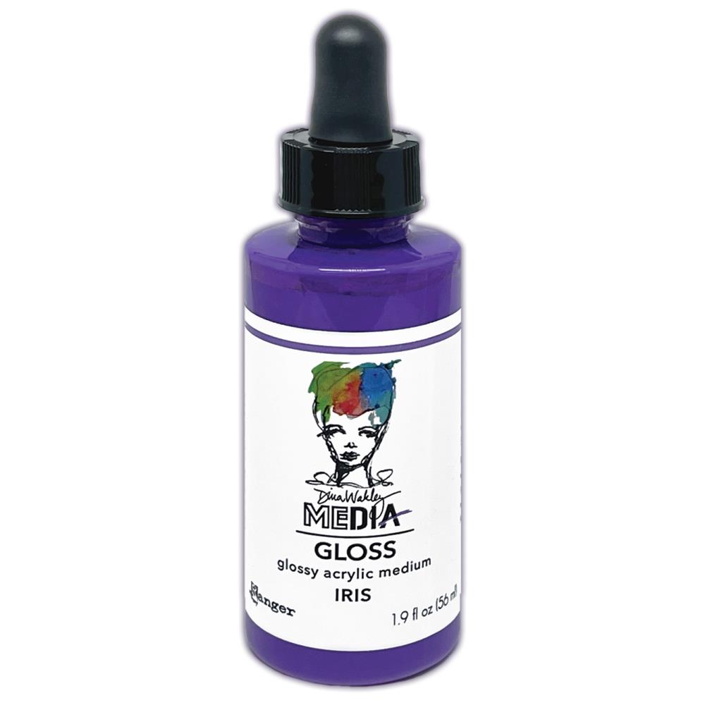 Iris (purple) - Gloss Acrylic Medium by Dina Wakley MEdia and Ranger. Each bottle holds 1.9 fl oz (56ml) of colourful fluid paint with the viscosity of thick opaque ink that dries to a smooth finish. Spray, pour, spill, paint or dabble onto all your creations - mixed media, cards, art Journals, through stencils, over masks, onto Chipboard Shapes, artboards and other surfaces.