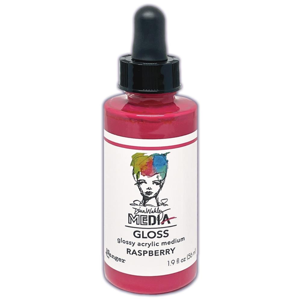 Raspberry (red) - Gloss Acrylic Medium by Dina Wakley MEdia and Ranger. Each bottle holds 1.9 fl oz (56ml) of watersoluble acrylic paint with the viscosity of thick ink that dries to a smooth opaque, gloss permanent finish. Spray, pour, spill, paint or dabble onto all your creations - mixed media, cards, art Journals, through stencils, over masks, onto Chipboard Shapes, artboards and other surfaces.