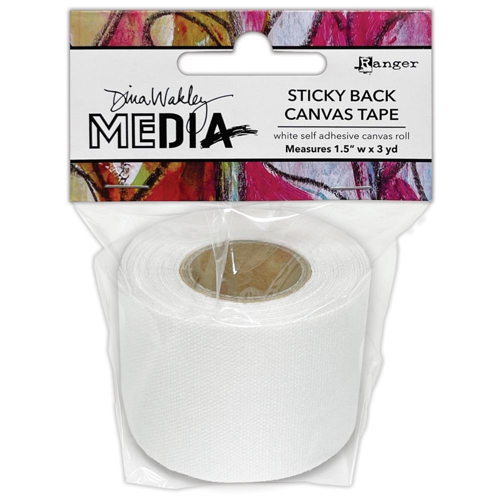 Sticky Back Canvas Tape - by Dina Wakley MEdia .... one roll of 1 1/2" (1.5", 38mm) wide roll of white adhesive finely woven primed canvas with adhesive backing. (MDA84587) for use in papercrafts, stamping, journaling, mixed media, visual arts. White adhesive tape in the form of a very fine, even weave cotton canvas primed and ready to use with stamps, paints, stencils, sprays, gel printing, inks and other mediums.