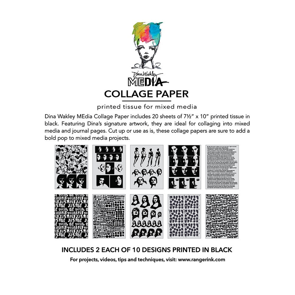 Dina Wakley Media - Collage Tissue Paper - Bold - 20 Sheets - NEW!