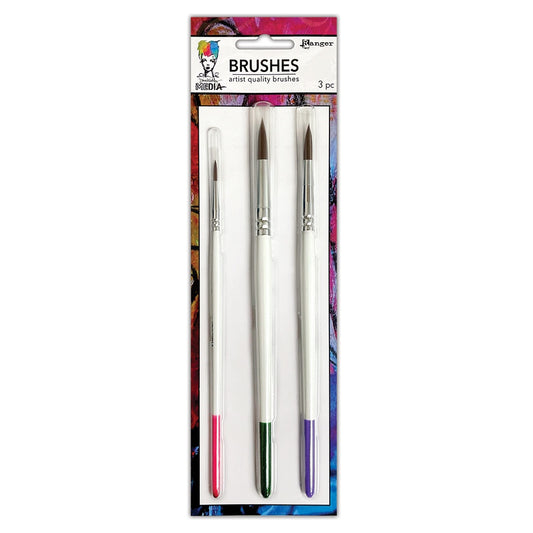 Round Paint Brushes - Soft Bristles ... by Dina Wakley MEdia. 3 (three) paintbrushes, size no.2, no.8, no.12 (one of each) for mixed media, painting, visual arts. Dina Wakley MEdia paint brushes are ideal to create with all kinds of mediums and paints including acrylics, inks, gesso and texture pastes. Use for variety of effects in visual arts, journaling, abstract artwork, mixed media and other crafty purposes.