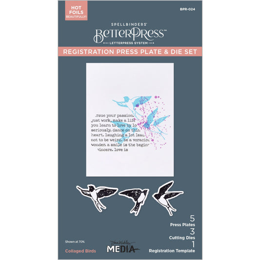 Dina Wakley MEdia - Spellbinders BetterPress Plates - Collaged Birds
