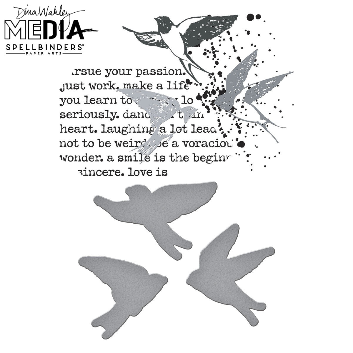 Dina Wakley MEdia - Spellbinders BetterPress Plates - Collaged Birds