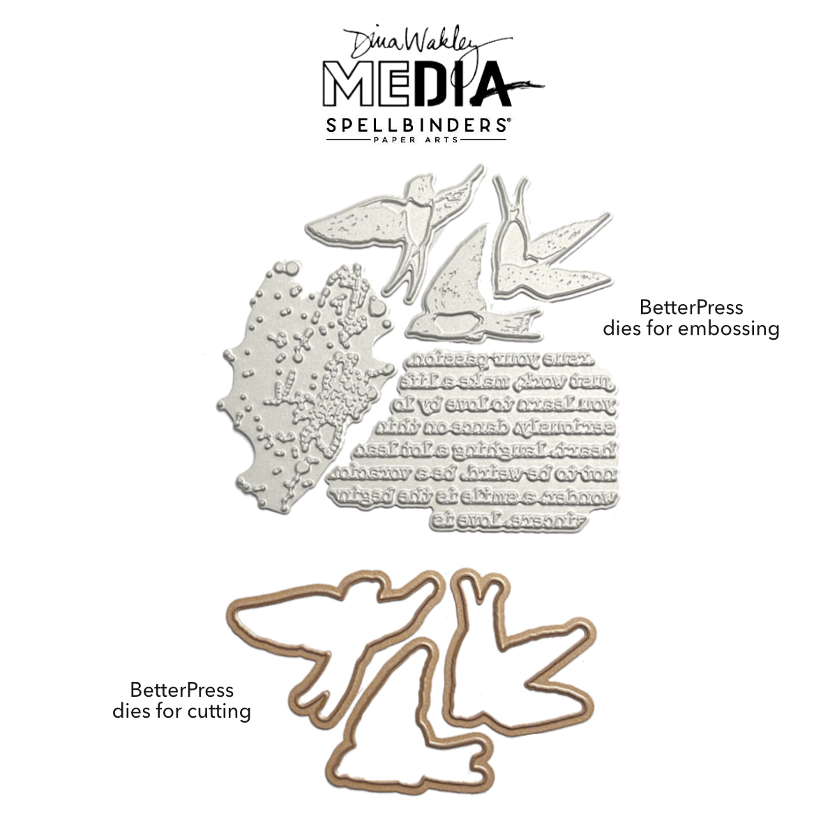 Dina Wakley MEdia - Spellbinders BetterPress Plates - Collaged Birds