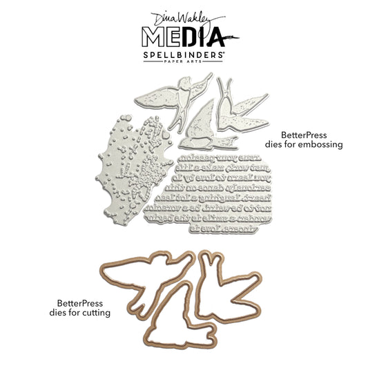 Dina Wakley MEdia - Spellbinders BetterPress Plates - Collaged Birds