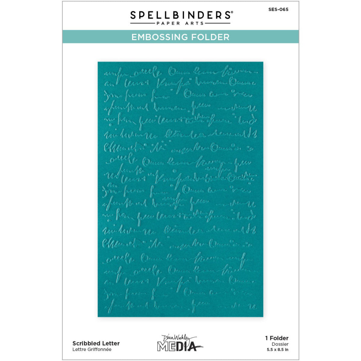 Scribbled Letter - Embossing Folder ... designed by Dina Wakley. Part of the 'Collaged Birds' collection made by Spellbinders Paper Arts (no.SES-065). The embossing folder is A5 in size (145mm x 223mm). A whole folder full of beautiful inky handwriting (written by a doctor because I can't read it), with what can only be guessed to say wonderful things about birds and feathers (because it is the Collaged Birds collection) in a heartfelt message (as Dina creates from and for her heart).