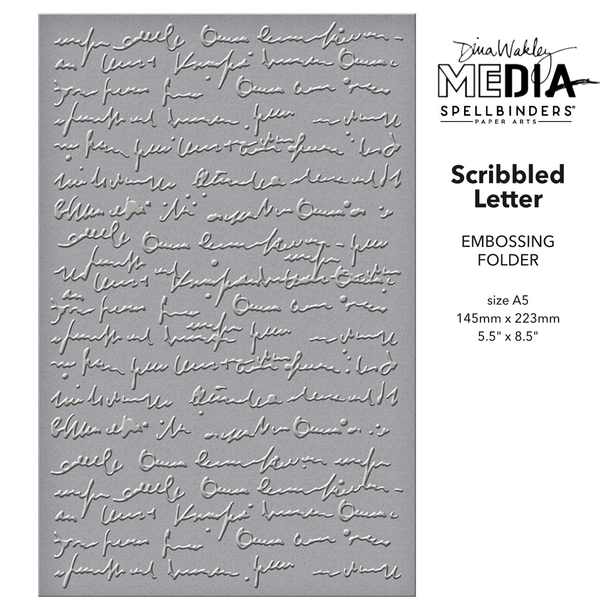 Scribbled Letter - Embossing Folder ... designed by Dina Wakley. Part of the 'Collaged Birds' collection made by Spellbinders Paper Arts (no.SES-065). The embossing folder is A5 in size (145mm x 223mm). A whole folder full of beautiful inky handwriting (written by a doctor because I can't read it), with what can only be guessed to say wonderful things about birds and feathers (because it is the Collaged Birds collection) in a heartfelt message (as Dina creates from and for her heart).