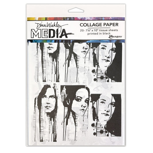 Photo Transfers - Collage Tissue Paper by Dina Wakley MEdia and Ranger - very fine white lightweight tissue paper with original artwork printed in black. 20 (twenty) sheets with 10 (ten) designs (2 of each), size 7.5" x 10". Dina Wakley's printed sheets of fine white, semi translucent tissue paper are ideal for all kinds of mixed media, collage, decoupage, scrapbooking, junk journals, bookart, journaling, paper mache sculpture, papercrafts and visual arts of all kinds. mda85966