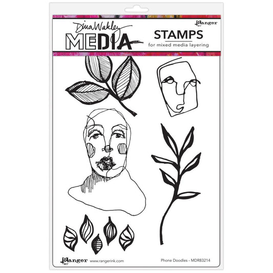 Dina Wakley MEdia Stamp Set - Phone Doodles - MDR83214 - stamps work beautifully with all your other stamps and arty treasures. They are perfect for junk journaling, art journaling, keeping a dyary (or diary, calendar, planner), mixed media, collage, canvas wallart, cardmaking, scrapbooking, stamping to colour in, making wrapping paper, making shrink plastic tags, gel plate printing (onto a huge variety of surfaces) and more ... there is no limit to what you can make.