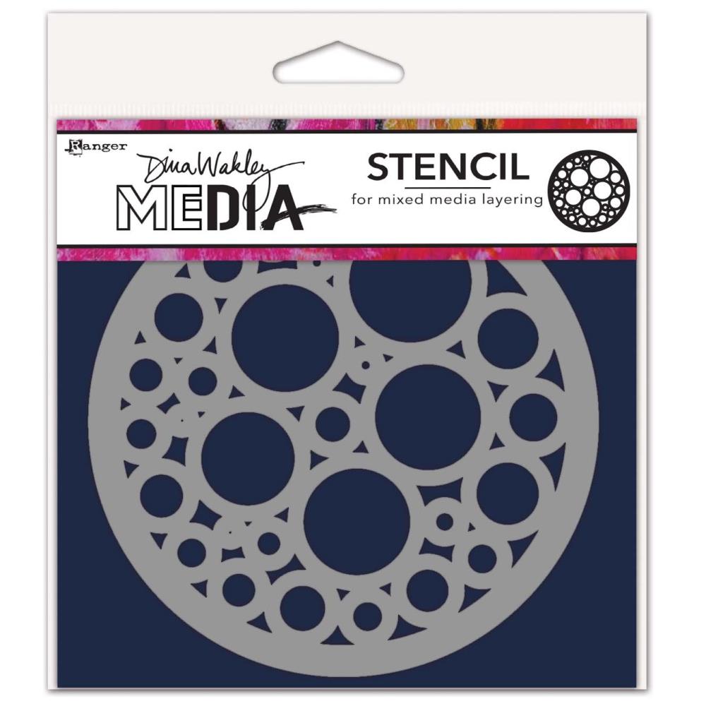 Bubbles - Coaster Stencil - Dina Wakley MEdia ... Round very thin plastic grey stencil for layering colour, texture and patterns in mixed media, visual arts and papercrafts. 1 (one) circular mask, 5 1/2" wide (14cm). MDS84921. Layer this fantastic pattern designed by Dina Wakley features circles or rings of different sizes joined together within the round frame. Apply this versatile pattern to your project in the background or make it a featured element in the design.