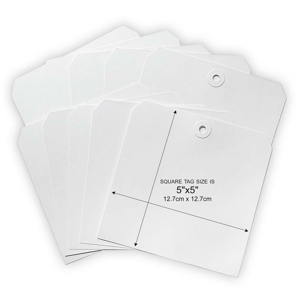 Square Tags, 5"x5" - by Dina Wakley MEdia, 12.7cm x 12.7cm, 20 pieces. Dina Wakley MEdia ready-made blank white tags are a smooth and sturdy cardstock, designed to be altered in any arty crafty way! A great sized tag to alter, make into a tag booklet, stamp, draw, splatter, with paints, inks, stencils, watersoluble and wax crayons, markers, pens, pencils, ephemera, fasteners, embellishments, trimmings - anything arty at all.
