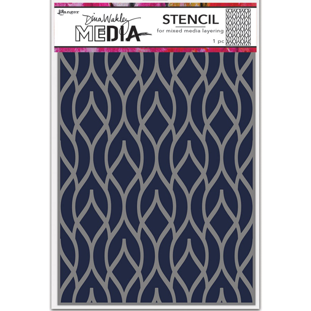 Pointy Fence - Stencil - Dina Wakley MEdia ... Rectangular stencil with a fabulous wavy design. Use for layering colour, texture and patterns in mixed media, visual arts and papercrafts. 1 (one) piece 6" x 9". Layer this versatile stencil by Dina Wakley using the fantastic design of wavy lines, pointy ends, leafy and diamond shapes with an over look of an iron fence pattern. Add to your artwork quickly and easily using paints, sprays, inks, pastes, pencils - all the things!