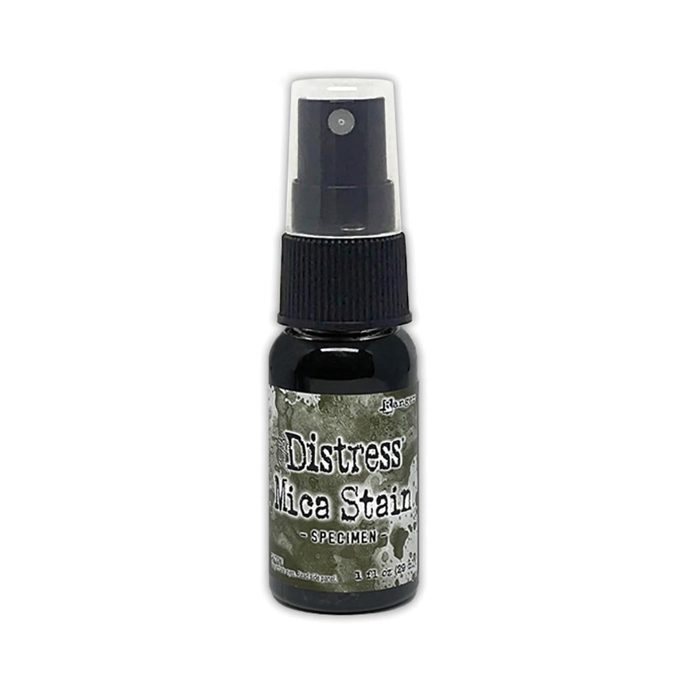Specimen (dark green) - Distress Mica Stain Spray - by Tim Holtz... multi-toned colours of pearlescent shimmery pigment ink fusion in a sprayer bottle, each holding 29ml (1oz). To use in mixed media, papercrafts, journaling, planners, scrapbooking, visual arts of all kinds.