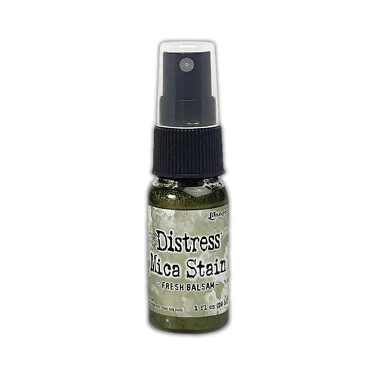 Fresh Balsam (light leafy pine green)  - Distress Mica Stain Spray - by Tim Holtz... multi-toned colours of pearlescent shimmery pigment ink fusion in a sprayer bottle, each holding 29ml (1oz). To use in mixed media, papercrafts, journaling, planners, scrapbooking, visual arts of all kinds.
