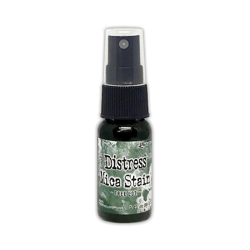 Tree Lot (pine green) - Distress Mica Stain Spray - by Tim Holtz... multi-toned colours of pearlescent shimmery pigment ink fusion in a sprayer bottle, each holding 29ml (1oz). To use in mixed media, papercrafts, journaling, planners, scrapbooking, visual arts of all kinds.