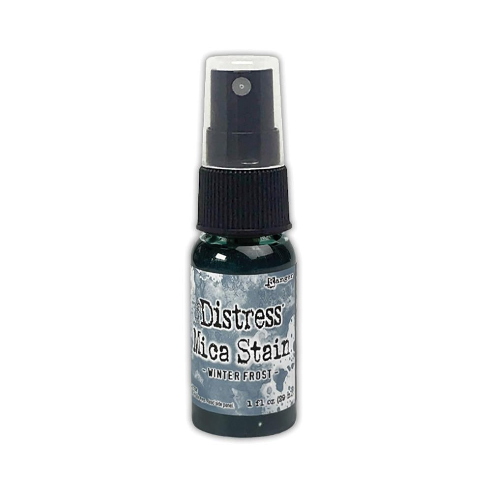 Winter Frost (cool greyblue) - Distress Mica Stain Spray - by Tim Holtz... multi-toned colours of pearlescent shimmery pigment ink fusion in a sprayer bottle, each holding 29ml (1oz). To use in mixed media, papercrafts, journaling, planners, scrapbooking, visual arts of all kinds.