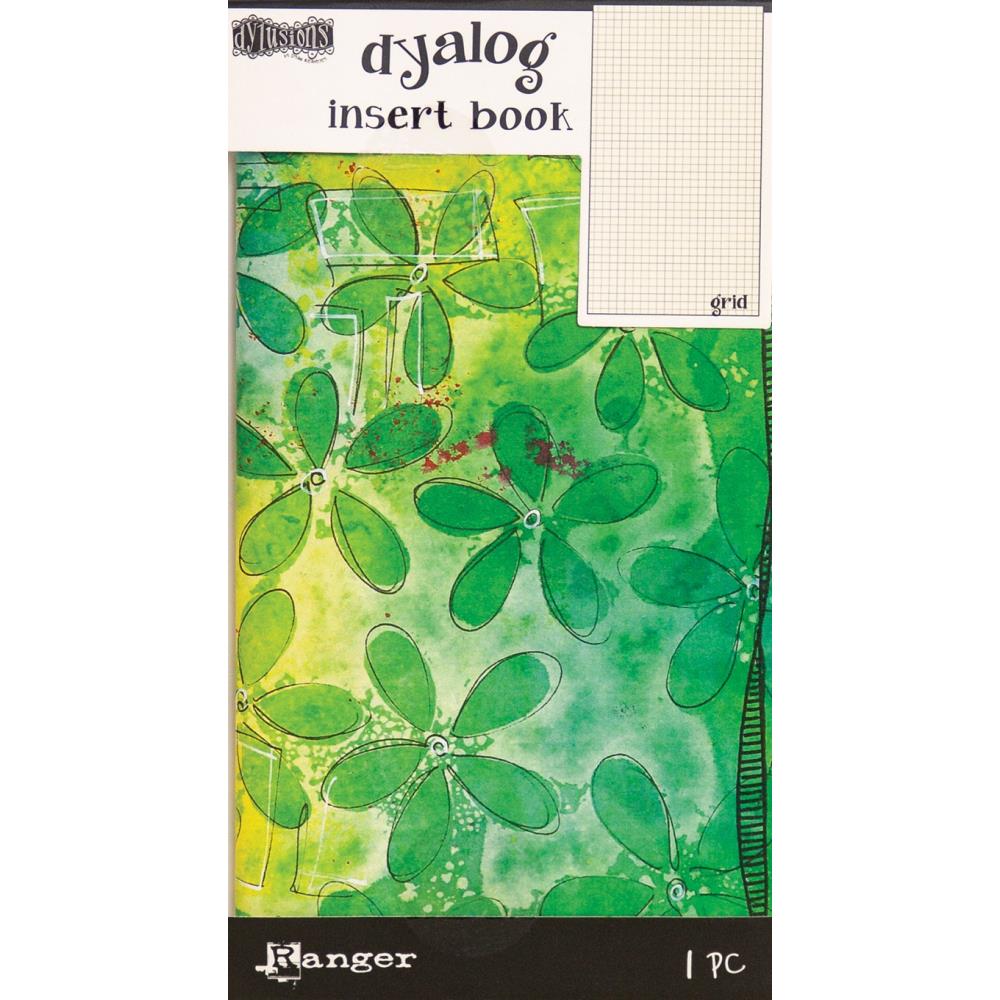 Grid ... White Pages with Pale Gridlines - Dylusions Dyalog Insert Book ... 4.375" x 8.25" art book with 24 pages has an inviting Island Parrot green flowery background. The inner pages are natural white mixed media paper, printed with rows of pale grey lines to form 5mm squares like graph paper. Designed by Dyan Reaveley. The pages are made of high quality, smooth, natural white medium weight mixed media paper .