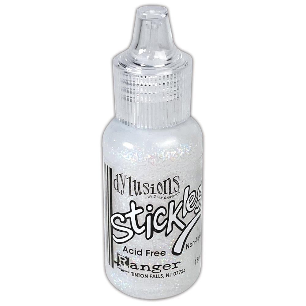 Dyamond Stickles - Diamond ... by Dyan Reaveley's Dylusions and Ranger Ink. Beautiful sparkly clear glitter glue for use when creating dimensional layers with mixed media and visual arts. 1 (one) bottle with fine tipped nozzle, .5 oz (14.7ml). Create amazing sparkly elements on your artwork and dimensional Dyamonds makes using Dylusions Dyamond Stickles.