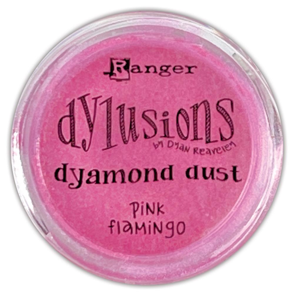 Dyamond Dust ... by Dyan Reaveley's Dylusions and Ranger Ink. Pearl Pigment infused mica powder in vibrant Dylusions colours to add shimmer and enhance artwork. Create beautiful shimmery and colourfully pearlescent effects on book covers, journals, scrapbooks, greeting cards, mixed media, embossed dimensional artwork and more. Photo of Pink Flamingo, tropical pink.