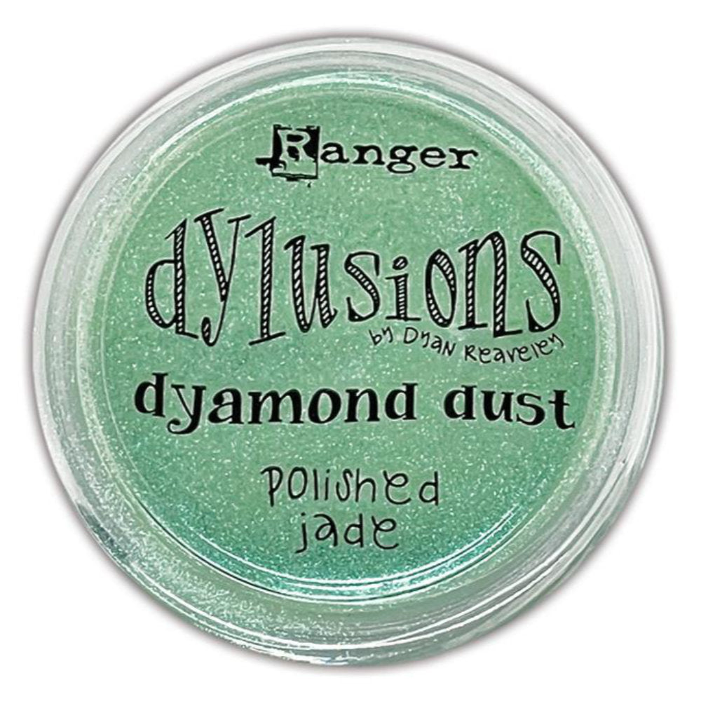 Dyamond Dust ... by Dyan Reaveley's Dylusions and Ranger Ink. Pearl Pigment infused mica powder in vibrant Dylusions colours to add shimmer and enhance artwork. Create beautiful shimmery and colourfully pearlescent effects on book covers, journals, scrapbooks, greeting cards, mixed media, embossed dimensional artwork and more. Photo of Polished Jade, beautiful green.