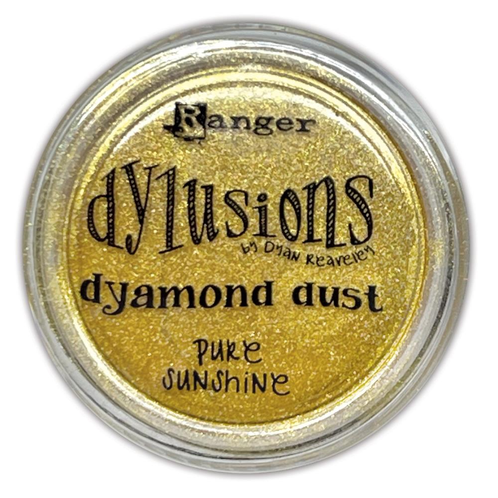 Dyamond Dust ... by Dyan Reaveley's Dylusions and Ranger Ink. Pearl Pigment infused mica powder in vibrant Dylusions colours to add shimmer and enhance artwork. Create beautiful shimmery and colourfully pearlescent effects on book covers, journals, scrapbooks, greeting cards, mixed media, embossed dimensional artwork and more. Photo of Pure Sunshine, golden yellow.
