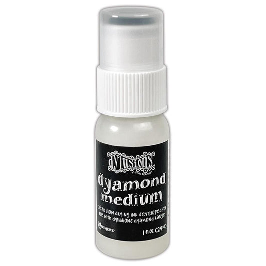 Dyamond Medium - Ink Dabber ... by Dyan Reaveley's Dylusions and Ranger Ink. Slow drying clear ink (medium) for use with embossing powders and pearlised pigments when creating dimensional layers with artwork.   Create a beautiful enamel look with 3D effects on book covers, journals, scrapbooks, greeting cards, mixed media, embossed dimensional artwork and more.