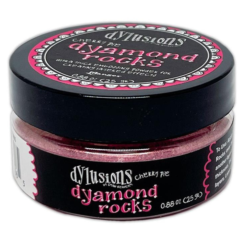 Cherry Pie (warm red), Dyamond Rocks ... Dylusions by Dyan Reaveley and Ranger Ink. Jar of Ultra Thick Embossing Powder used to create dimension and shaped layers with a smooth, 3-dimensional raised layer with an enamel-like finish. Use with junk journals, book covers, ornaments, decorations, off-the-page creativity, scrapbooks, greeting cards, mixed media, visual sculptured artwork and more. Photo of the jar.