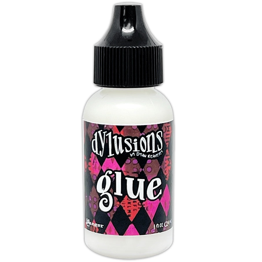 Wet Glue ... Dylusions by Dyan Reaveley and Ranger Ink. Bottle of 1 fl oz (29ml) of wet white adhesive that dries strong, clear and permanent.
Dylusions strong white wet glue is perfect to use when creating dimensional layers on book covers, journals, scrapbooks, greeting cards, mixed media, embossed dimensional artwork and more.