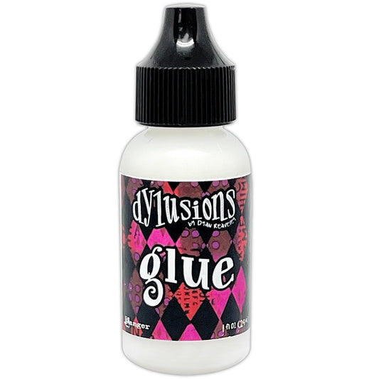 Wet Glue ... Dylusions by Dyan Reaveley and Ranger Ink. Bottle of 1 fl oz (29ml) of wet white adhesive that dries strong, clear and permanent. 
Dylusions strong white wet glue is perfect to use when creating dimensional layers on book covers, journals, scrapbooks, greeting cards, mixed media, embossed dimensional artwork and more.