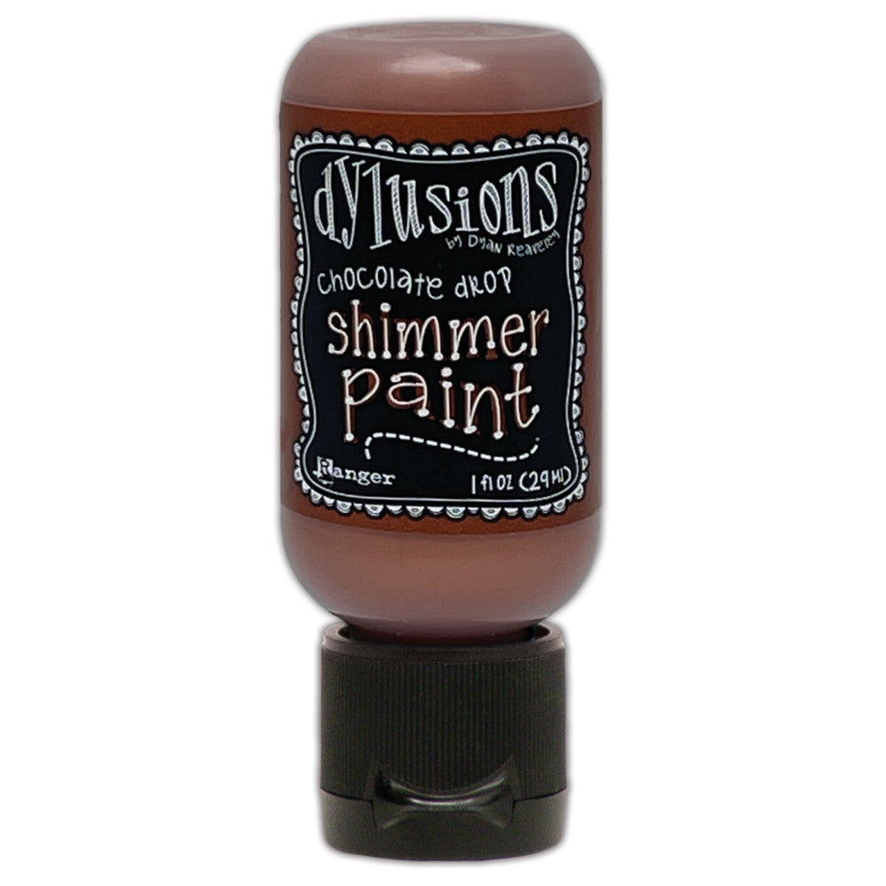 Chocolate Drop - Dylusions Shimmer Acrylic Paint by Dyan Reaveley ... Vibrant Mica Infused Pearlescent Gorgeous Colours - Flip Cap Bottle 1 fl oz (29ml). Dyan Reaveley's Dylusions acrylic paint is a beautiful sparkly shimmer. These are not simply a flash of iridescence or white pearl, these are colourful through and through! Smooth, blendable, waterbased acrylic paint, easy to use, quick drying, layerable.