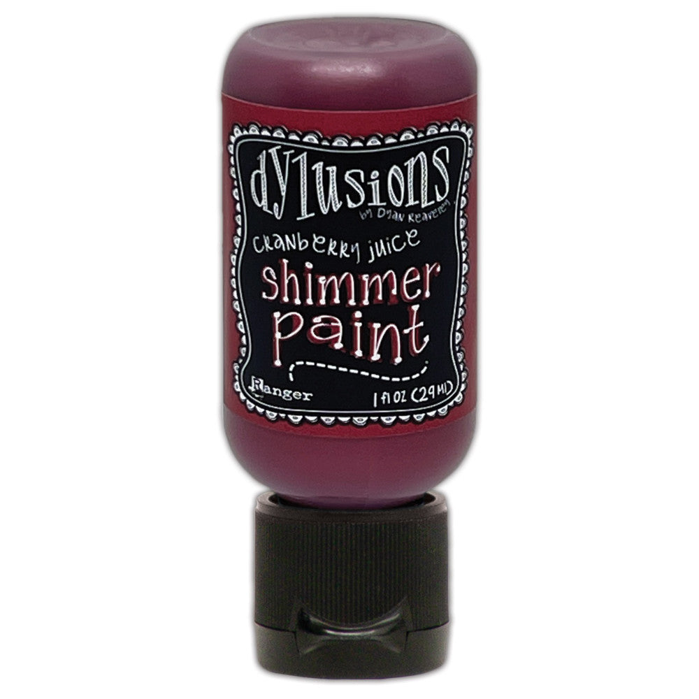 Cranberry Juice (deep red) - Dylusions Shimmer Acrylic Paint by Dyan Reaveley and Ranger Ink ... Vibrant Mica Infused Pearlescent Gorgeous Colours - Flip Cap Bottle 1 fl oz (29ml). Dyan Reaveley's Dylusions acrylic paint is a beautiful sparkly shimmer. These are not simply a flash of iridescence or white pearl, these are colourful through and through! Smooth, blendable, waterbased acrylic paint, easy to use, quick drying, layerable.