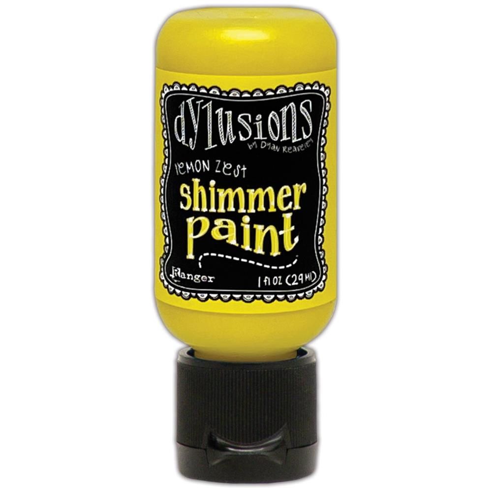 Lemon Zest - Dylusions Shimmer Acrylic Paint by Dyan Reaveley ... Vibrant Mica Infused Pearlescent Gorgeous Colours - Flip Cap Bottle 1 fl oz (29ml). Dyan Reaveley's Dylusions acrylic paint is a beautiful sparkly shimmer. These are not simply a flash of iridescence or white pearl, these are colourful through and through! Smooth, blendable, waterbased acrylic paint, easy to use, quick drying, layerable.
