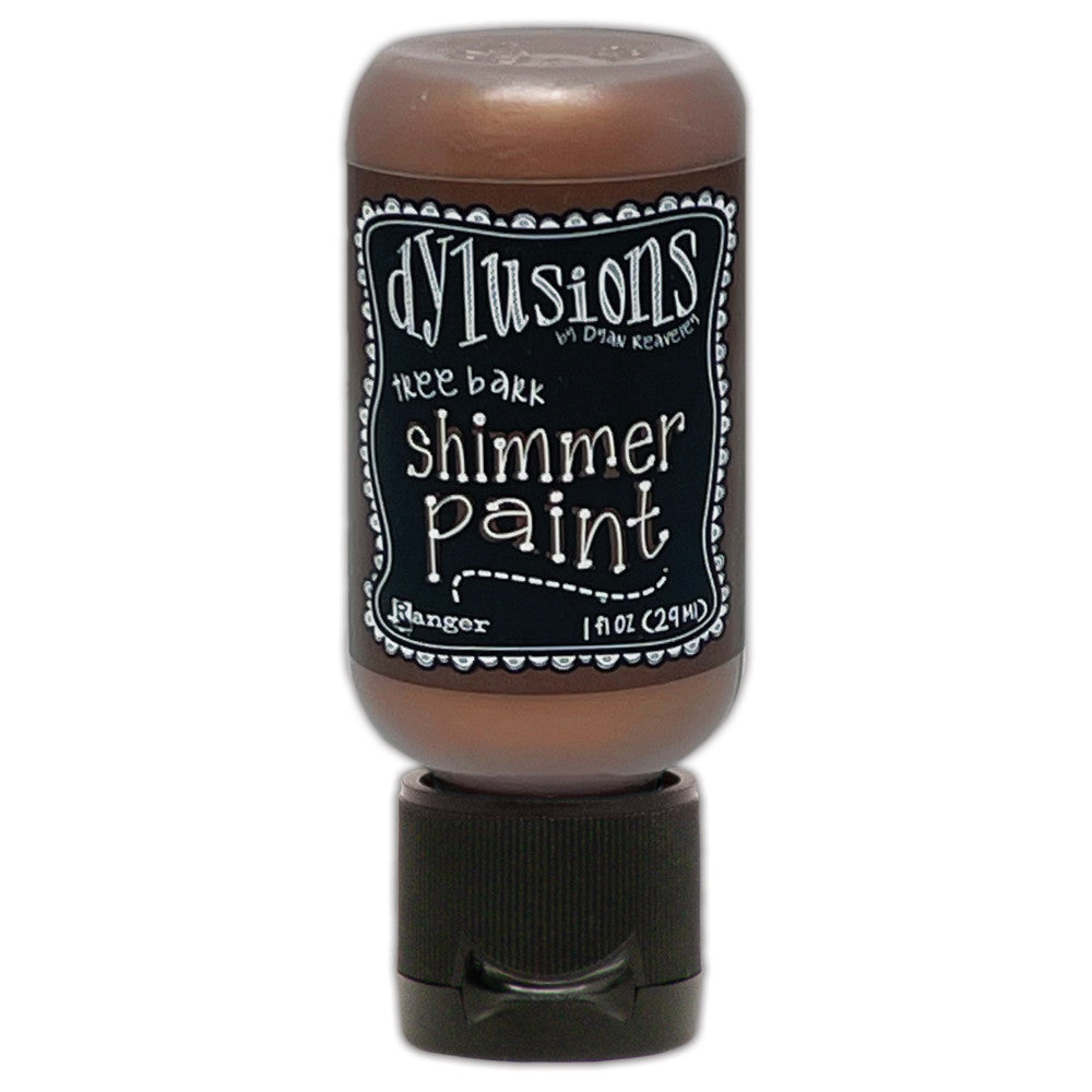 Tree Bark (dark brown) - Dylusions Shimmer Acrylic Paint by Dyan Reaveley and Ranger Ink ... Vibrant Mica Infused Pearlescent Gorgeous Colours - Flip Cap Bottle 1 fl oz (29ml). Dyan Reaveley's Dylusions acrylic paint is a beautiful sparkly shimmer. These are not simply a flash of iridescence or white pearl, these are colourful through and through! Smooth, blendable, waterbased acrylic paint, easy to use, quick drying, layerable.