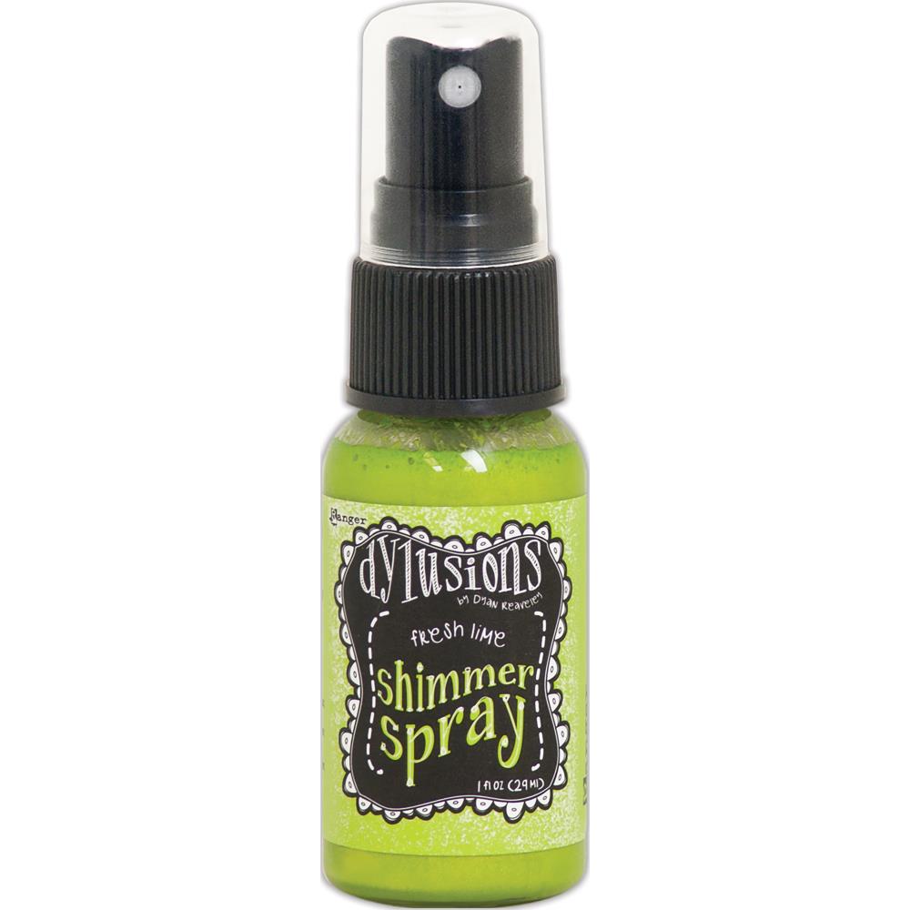photo of Fresh Lime - Dylusions by Dyan Reaveley Shimmer Spray by Ranger . A gorgeous range of vibrant, mica rich, pearlescent and shimmery, colourful inks by Ranger. A watersoluble infusion of richly pigmented and or metallic mica blended into Dylusions ink with fine nozzle sprayer. Dylusions Shimmer Sprays are designed to meet Dyan Reaveley's specifications for art journaling and mixed media.