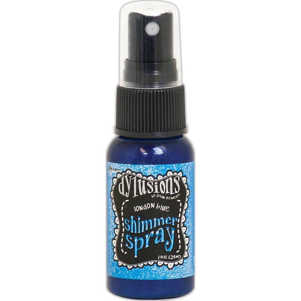 photo of London Blue - Dylusions by Dyan Reaveley Shimmer Spray by Ranger . A gorgeous range of vibrant, mica rich, pearlescent and shimmery, colourful inks by Ranger. A watersoluble infusion of richly pigmented and or metallic mica blended into Dylusions ink with fine nozzle sprayer. Dylusions Shimmer Sprays are designed to meet Dyan Reaveley's specifications for art journaling and mixed media.