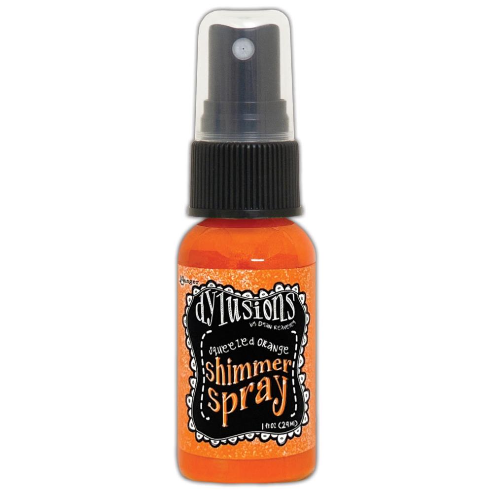 photo of Squeezed Orange - Dylusions by Dyan Reaveley Shimmer Spray by Ranger . A gorgeous range of vibrant, mica rich, pearlescent and shimmery, colourful inks by Ranger. A watersoluble infusion of richly pigmented and or metallic mica blended into Dylusions ink with fine nozzle sprayer. Dylusions Shimmer Sprays are designed to meet Dyan Reaveley's specifications for art journaling and mixed media.