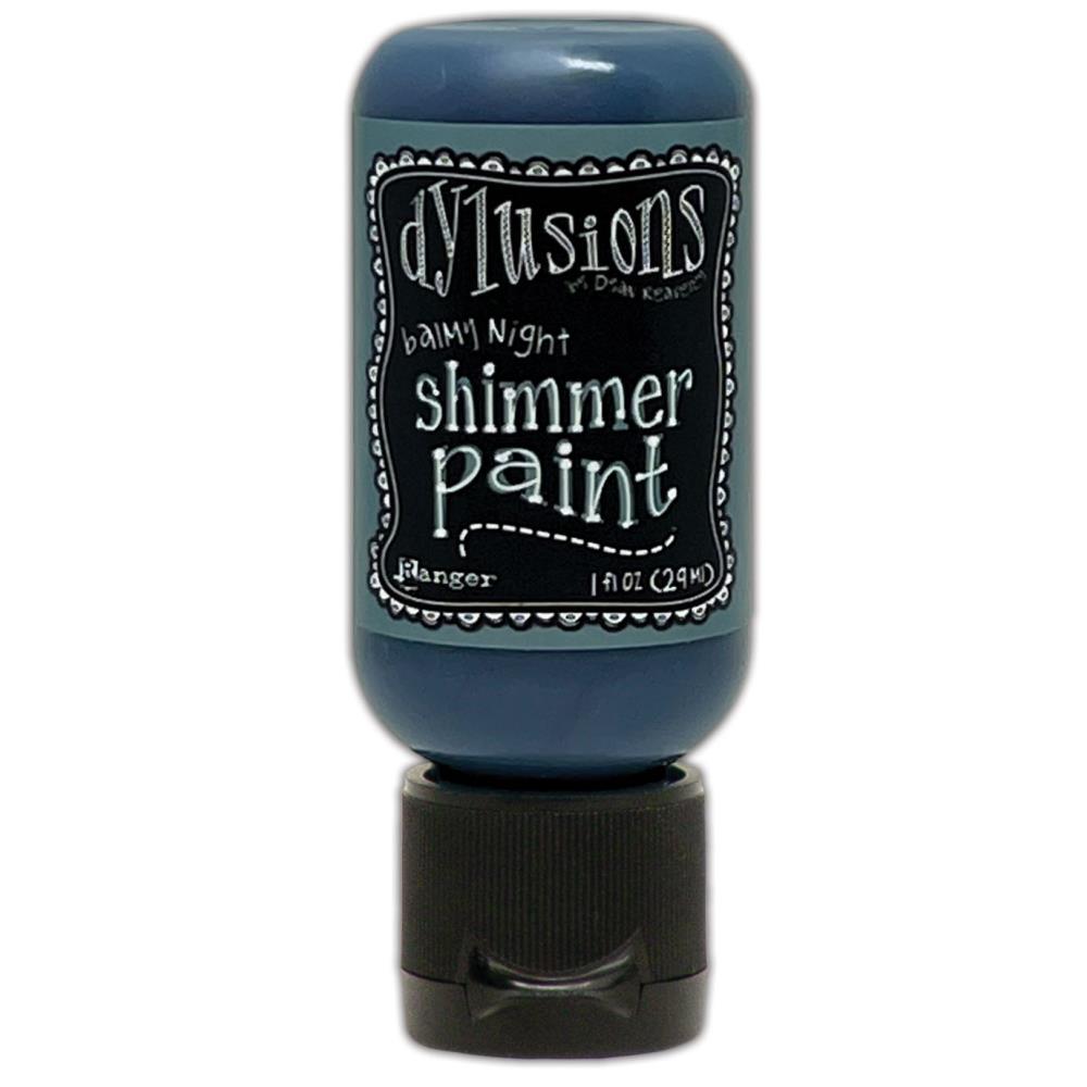 Balmy Night, dark cool blue - Dylusions Shimmer Acrylic Paint by Dyan Reaveley ... Vibrant Mica Infused Pearlescent Gorgeous Colours - Flip Cap Bottle 1 fl oz (29ml). Dyan Reaveley's Dylusions acrylic paint is a beautiful sparkly shimmer. These are not simply a flash of iridescence or white pearl, these are colourful through and through! Smooth, blendable, waterbased acrylic paint, easy to use, quick drying, layerable.